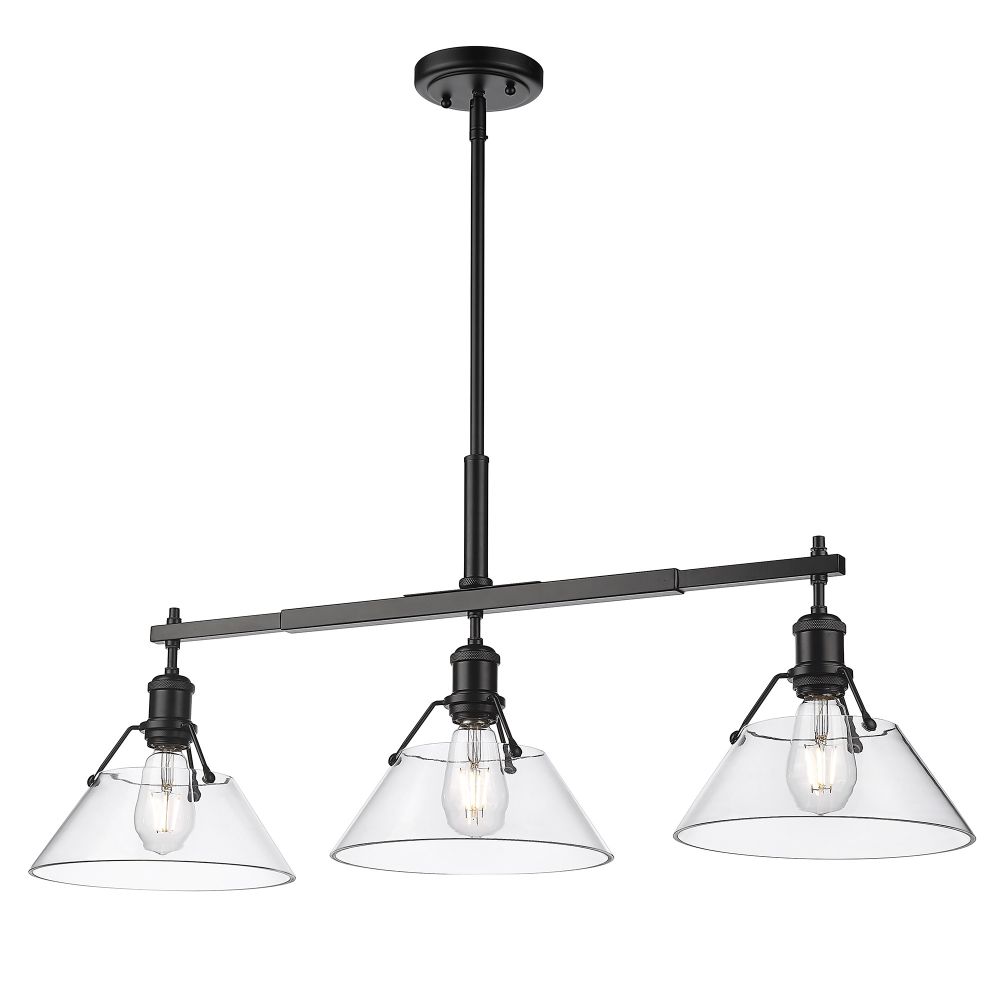 Golden Lighting 3306-LP BLK-CLR Orwell BLK Linear Pendant in Matte Black with Clear Glass Shade